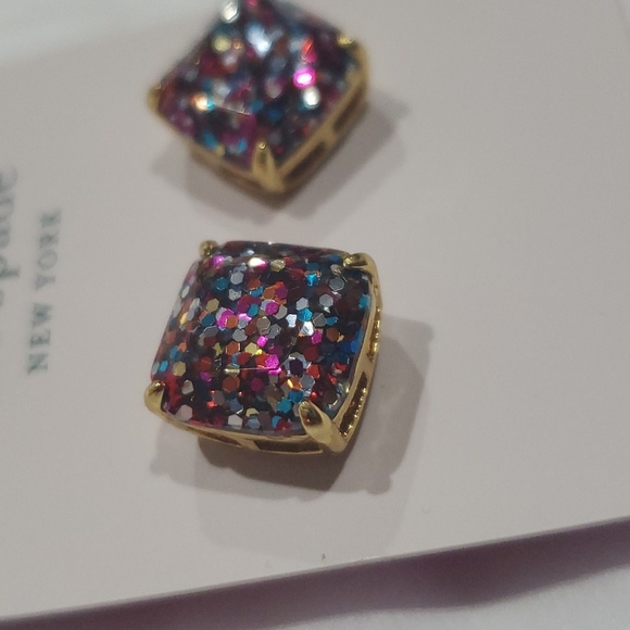 Kate Spade multicolored glitter confetti filled cubic boxed stud earrings‎ new - Picture 8 of 9